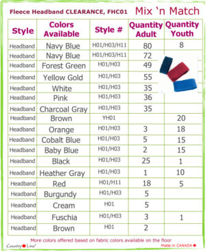 Canadian Made Fleece Headbands CLEARANCE, FHC01